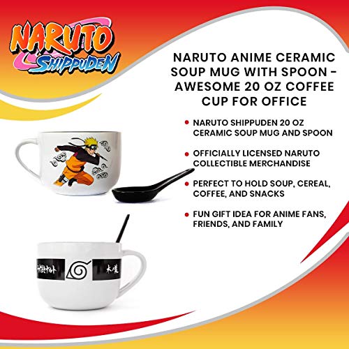 JUST FUNKY Naruto Anime Ceramic Ramen Soup Mug with Spoon | 20 Oz Coffee Cup Featuring Naruto | Anime Bowl | Home Deco | Naruto Bowl | Collective | Official Licensed