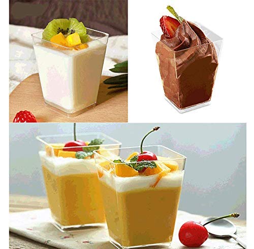 Sohapy 100 Pack 5.Oz Tall Square Food Grade Clear Plastic Dessert Tumbler Cups for Tiramisu,Cakes,Ice cream,Parfait, Dip, Sundaes,and Cookies (100)