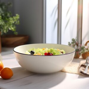 AnBnCn 40 OZ Large Soup Bowls Set of 4, Fine Porcelain, White Ceramic Bowls for Ramen, Cereal, Pasta, Salad, and Fruit-Dishwasher & Microwave Safe