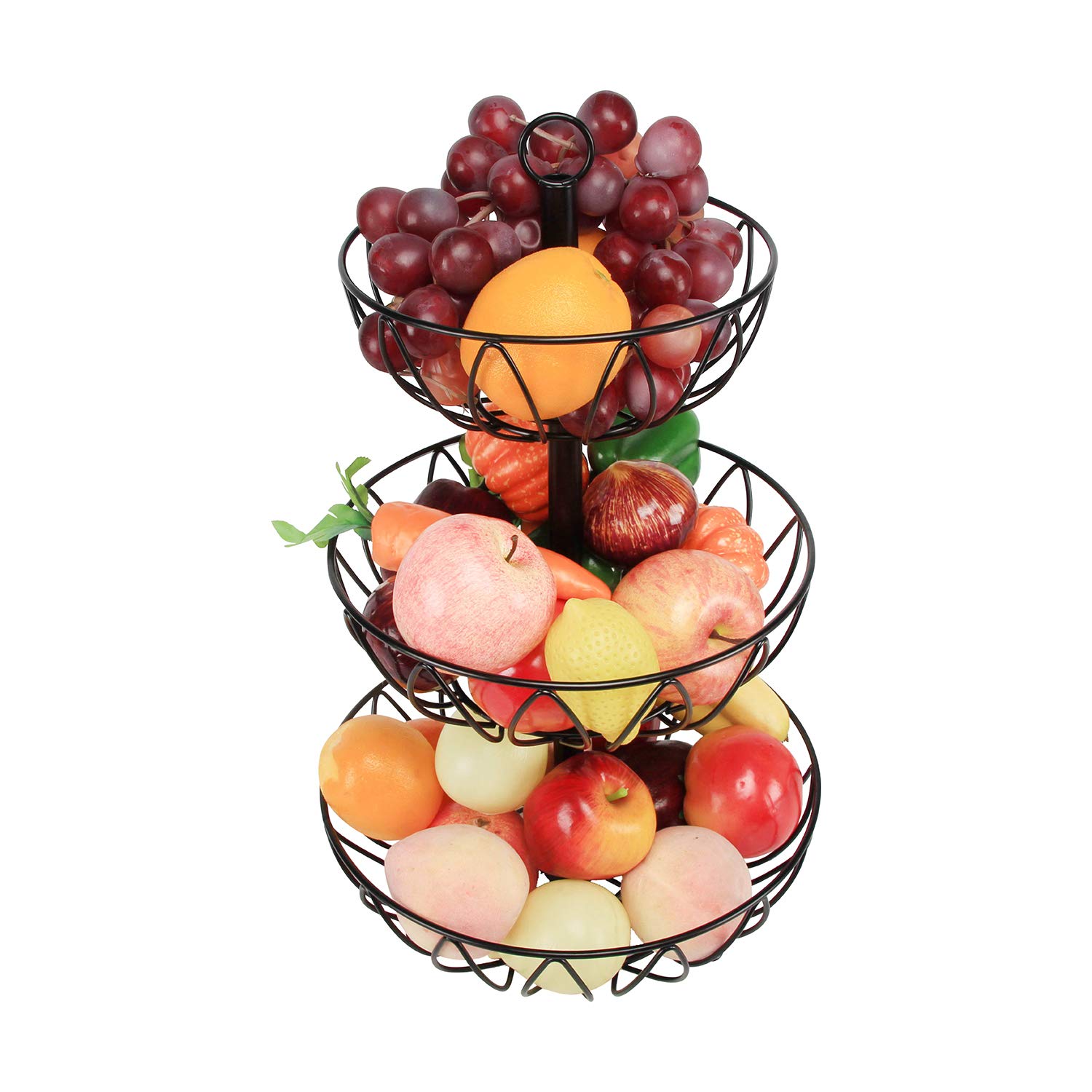 Rice rat 3-Tier Fruit Bowl Metal Wire Fruit Basket Bread Vegetable Organizer Storage Organizer Black Cast Iron