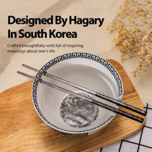 Hagary Dragon Ramen Bowl with Chopsticks Ceramic Bowl Stainless Steel Chopsticks Japanese Style Udon Miso Noodle Soup Bowls Housewarming Wedding Gifts Designed in Korea (Black, 20oz)