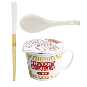 the cozy maison japanese instant noodles cup ramen ceramic bowl set with ceramic spoon and stainless steel chopsticks