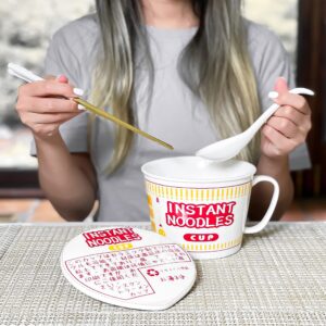 The Cozy Maison Japanese Instant Noodles Cup Ramen Ceramic Bowl Set with Ceramic Spoon and Stainless Steel Chopsticks