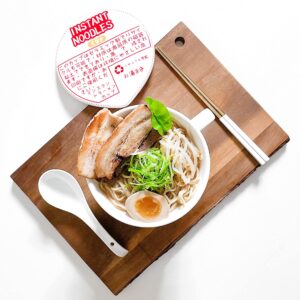 The Cozy Maison Japanese Instant Noodles Cup Ramen Ceramic Bowl Set with Ceramic Spoon and Stainless Steel Chopsticks