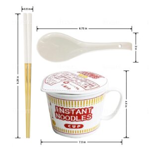 The Cozy Maison Japanese Instant Noodles Cup Ramen Ceramic Bowl Set with Ceramic Spoon and Stainless Steel Chopsticks