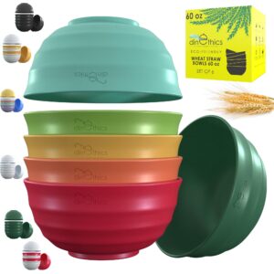 dinethics 60-oz 6 big bowl set - unbreakable microwave safe bowls - large salad bowls large serving bowls for kitchen - large cereal bowls - wheat straw bowls - big breakfast bowl for ramen,soup,snack