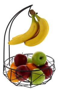 cuisinart stainless steel fruit basket with banana hanger, matte black - perfect fruit basket for kitchen & dining tables to showcase & organize fresh produce - sturdy banana holder with fruit storage