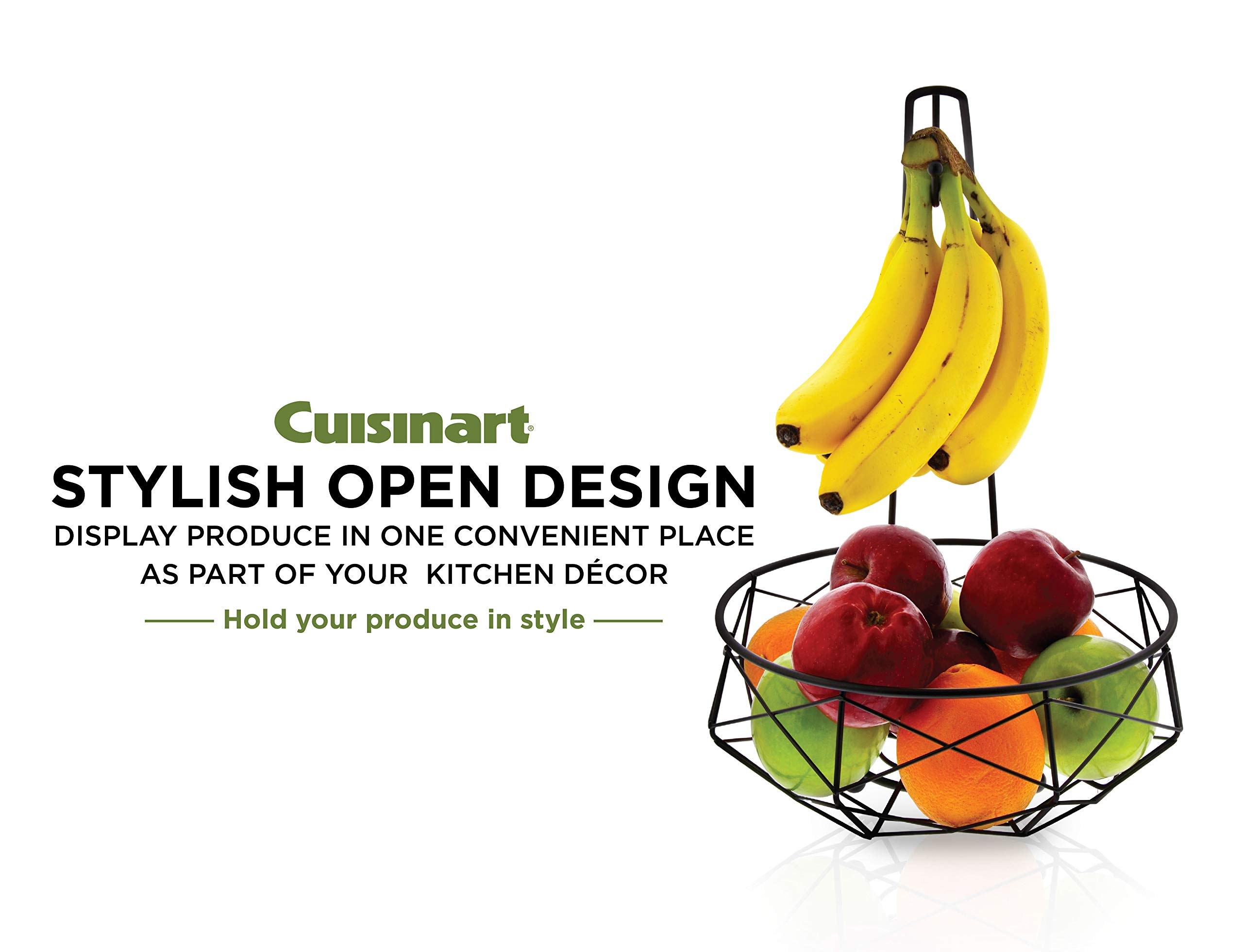 Cuisinart Stainless Steel Fruit Basket with Banana Hanger, Matte Black - Perfect Fruit Basket for Kitchen & Dining Tables to Showcase & Organize Fresh Produce - Sturdy Banana Holder with Fruit Storage