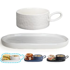wareland soup bowl with handle & salad plate, soup and sandwich plate combo, 18oz soup mug/cup for cereal, ceramic pasta plate for appetizer, dessert, rice, dishwasher & microwave safe, cream white