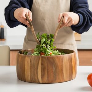 Decent Vrvege Wood Salad Bowl with Salad Hands, Large 12 5/8 inch Acacia Wooden Salad Serving Bowl Set, Salad Mixing Container With Salad Servers Claw For Entertaining Family Party Dinner