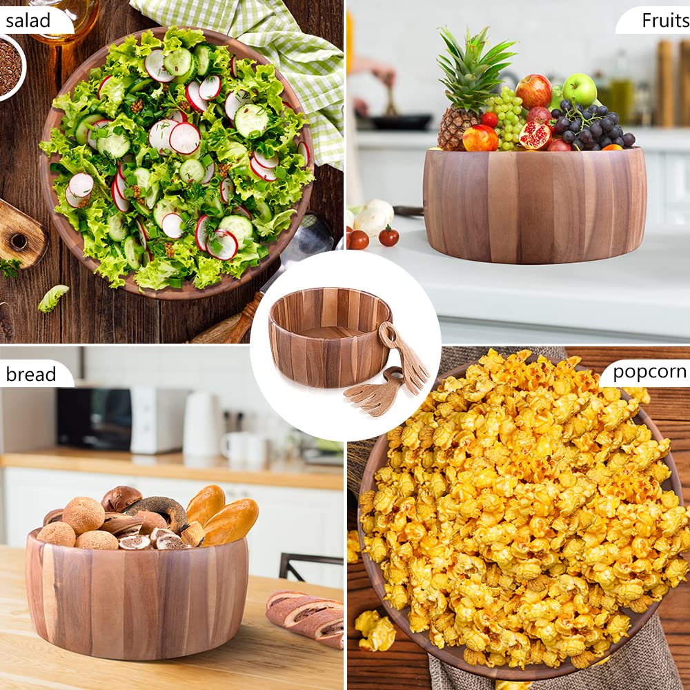 Decent Vrvege Wood Salad Bowl with Salad Hands, Large 12 5/8 inch Acacia Wooden Salad Serving Bowl Set, Salad Mixing Container With Salad Servers Claw For Entertaining Family Party Dinner