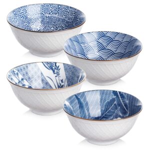 y yhy 24 oz ceramic bowls set of 4 - japanese bowls for ramen, soup, cereal, fruit, salad, pasta - porcelain bowls for kitchen decor & housewarming gift - dishwasher & microwave safe