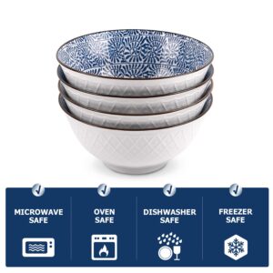 Y YHY 24 OZ Ceramic Bowls Set of 4 - Japanese Bowls for Ramen, Soup, Cereal, Fruit, Salad, Pasta - Porcelain Bowls for Kitchen Decor & Housewarming Gift - Dishwasher & Microwave Safe