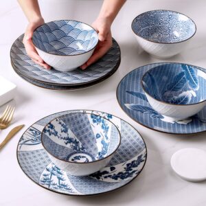 Y YHY 24 OZ Ceramic Bowls Set of 4 - Japanese Bowls for Ramen, Soup, Cereal, Fruit, Salad, Pasta - Porcelain Bowls for Kitchen Decor & Housewarming Gift - Dishwasher & Microwave Safe