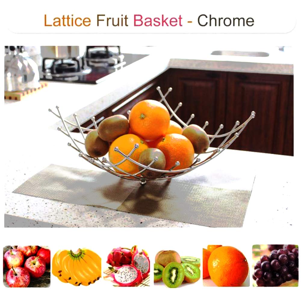 iPstyle Fruit Basket Countertop Fruit Bowl Holder & Decorative Bowl Stand with Free Screws, Perfect for Fruit, Vegetables, Snacks, Household Items, and Much More (Silver)
