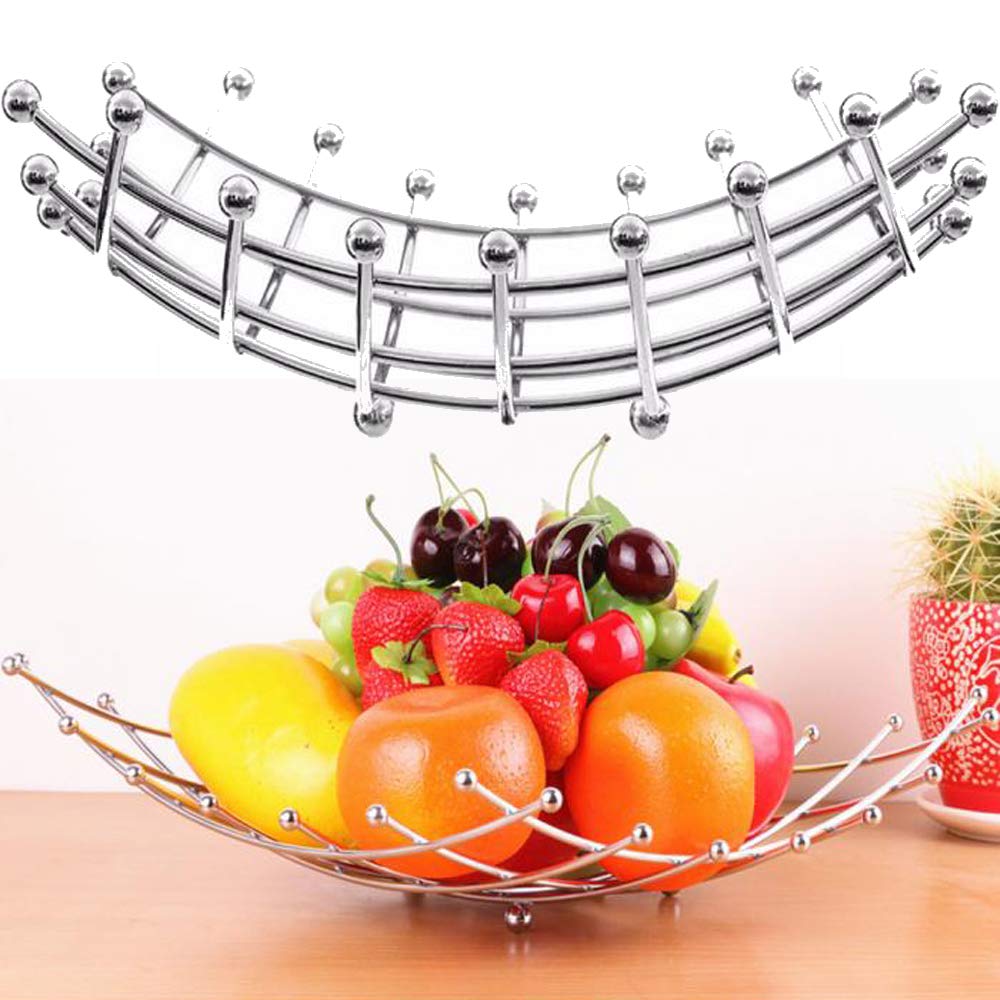 iPstyle Fruit Basket Countertop Fruit Bowl Holder & Decorative Bowl Stand with Free Screws, Perfect for Fruit, Vegetables, Snacks, Household Items, and Much More (Silver)