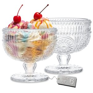 kingrol 6 pack glass dessert bowls, 10 oz mini trifle bowls, glass serving bowls for ice cream, fruit, pudding, snack, cereal, nuts