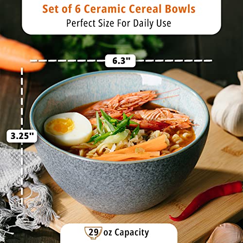 Brew To A Tea BTaT- Cereal Bowls, 29 Oz, 6 Pack, Colorful Bowl Set, Ceramic Bowls, Microwave Safe Bowls, Snack Bowls, Microwave Oatmeal Bowl, Cereal bowl, Dessert Bowls