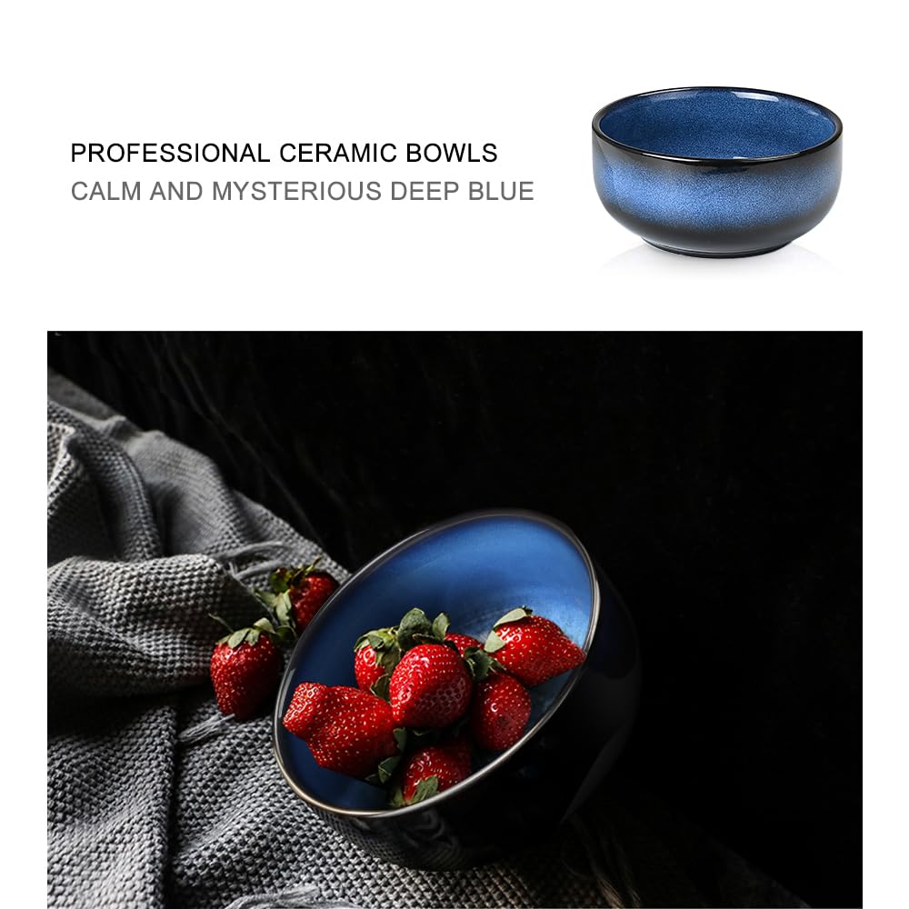 MEKY Bowl Set, 6.5Inch Porcelain Cereal Bowls 34oz Set of 6, Salad Dessert Pasta Fruit Soup Ice Cream Bowls for Kitchen, Sea Blue