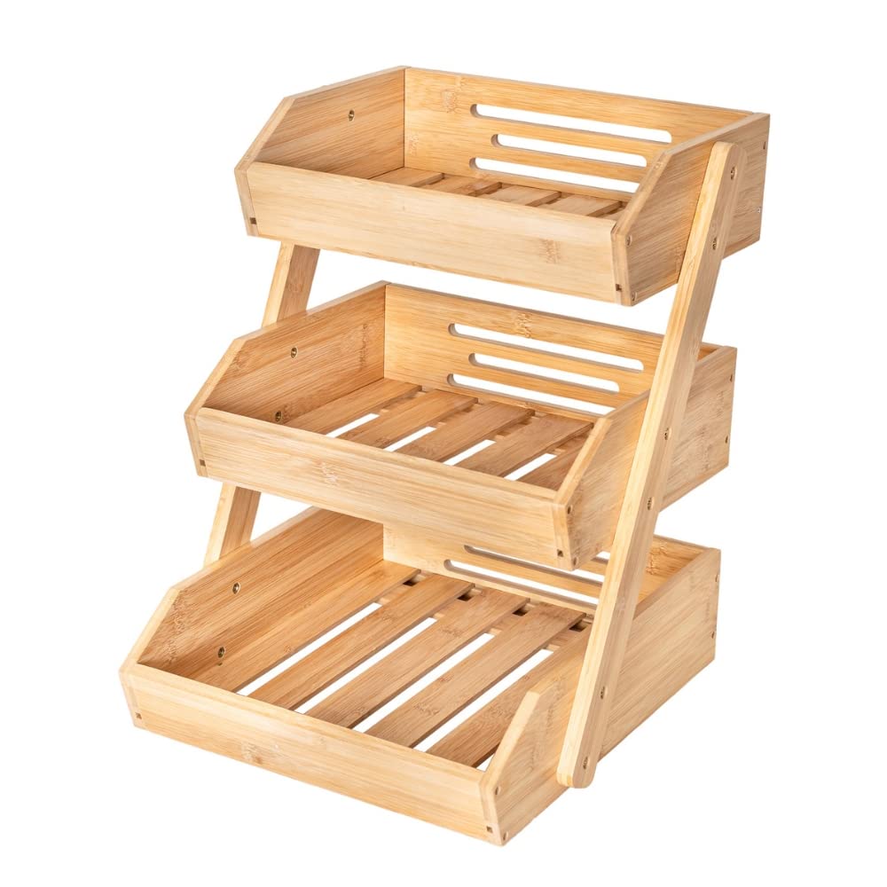 Atigo 3-Tier Bamboo Fruit Baskets/Bowls Kitchen Countertop Storage. Serves as the Perfect Potato, Bread, Vegetable, Snack, Fruteros Para Cocina Organizer/Produce Holder for Your Counter