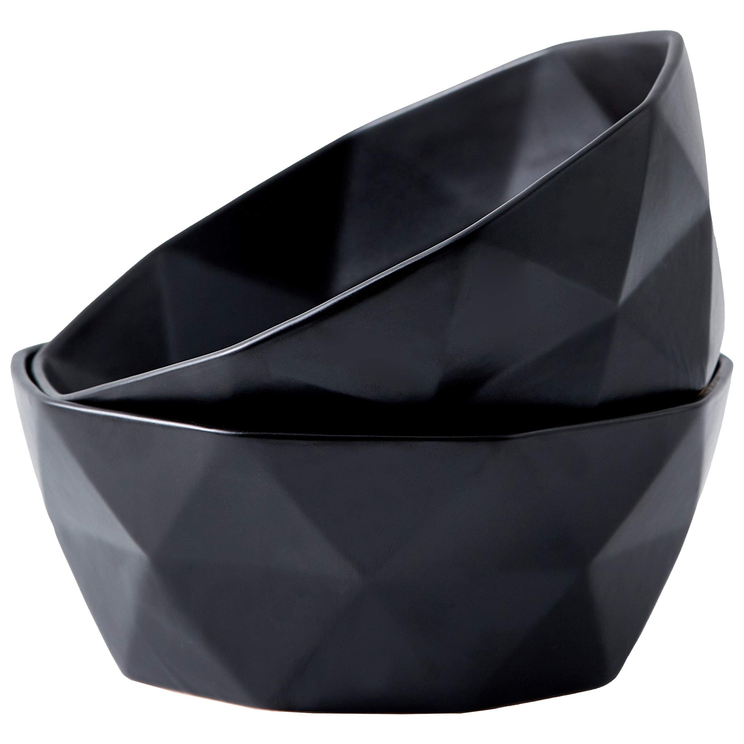 Bruntmor Geometric Ceramic 60 oz Bowls - Oven To Table Bakeware Bowls - Elegant Matte Serving Bowls for Soup, Cereal, Salads, Pasta, Dessert & Snack Bowls - Oven Safe Bake And Serve Bowls, Black