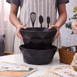 Bruntmor Geometric Ceramic 60 oz Bowls - Oven To Table Bakeware Bowls - Elegant Matte Serving Bowls for Soup, Cereal, Salads, Pasta, Dessert & Snack Bowls - Oven Safe Bake And Serve Bowls, Black