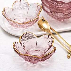 WILL Small Glass Dish Nordic Style Gold Inlay Glass Sauce Bowl Mini Japanese Cherry Blossoms Seasoning Plate For Ice Cream Fruit Sala