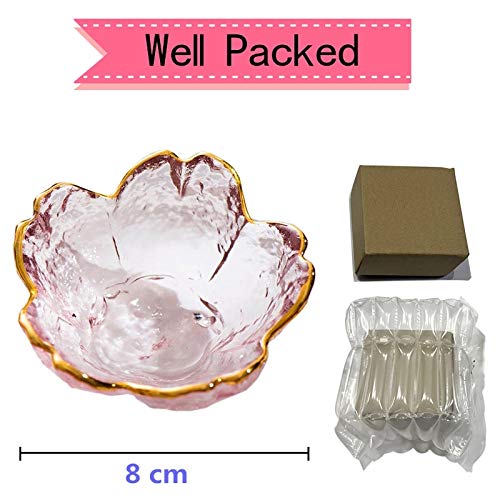 WILL Small Glass Dish Nordic Style Gold Inlay Glass Sauce Bowl Mini Japanese Cherry Blossoms Seasoning Plate For Ice Cream Fruit Sala