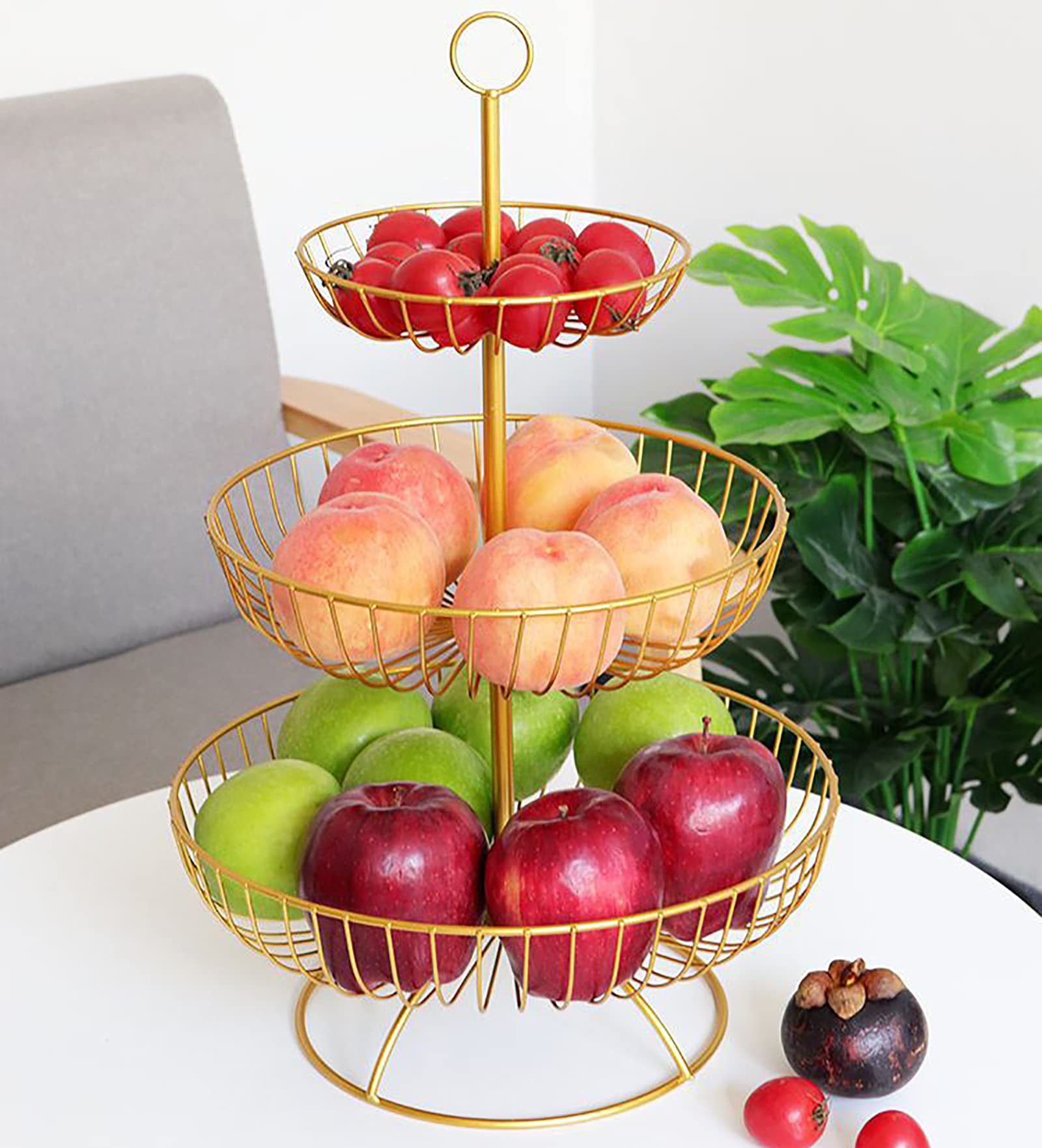 JFFLYIT 3 Tier Fruit Bowl Fruit Basket Countertop Metal Fruit Stand Holder Detachable and Hangable for Fruits Snacks Vegetables