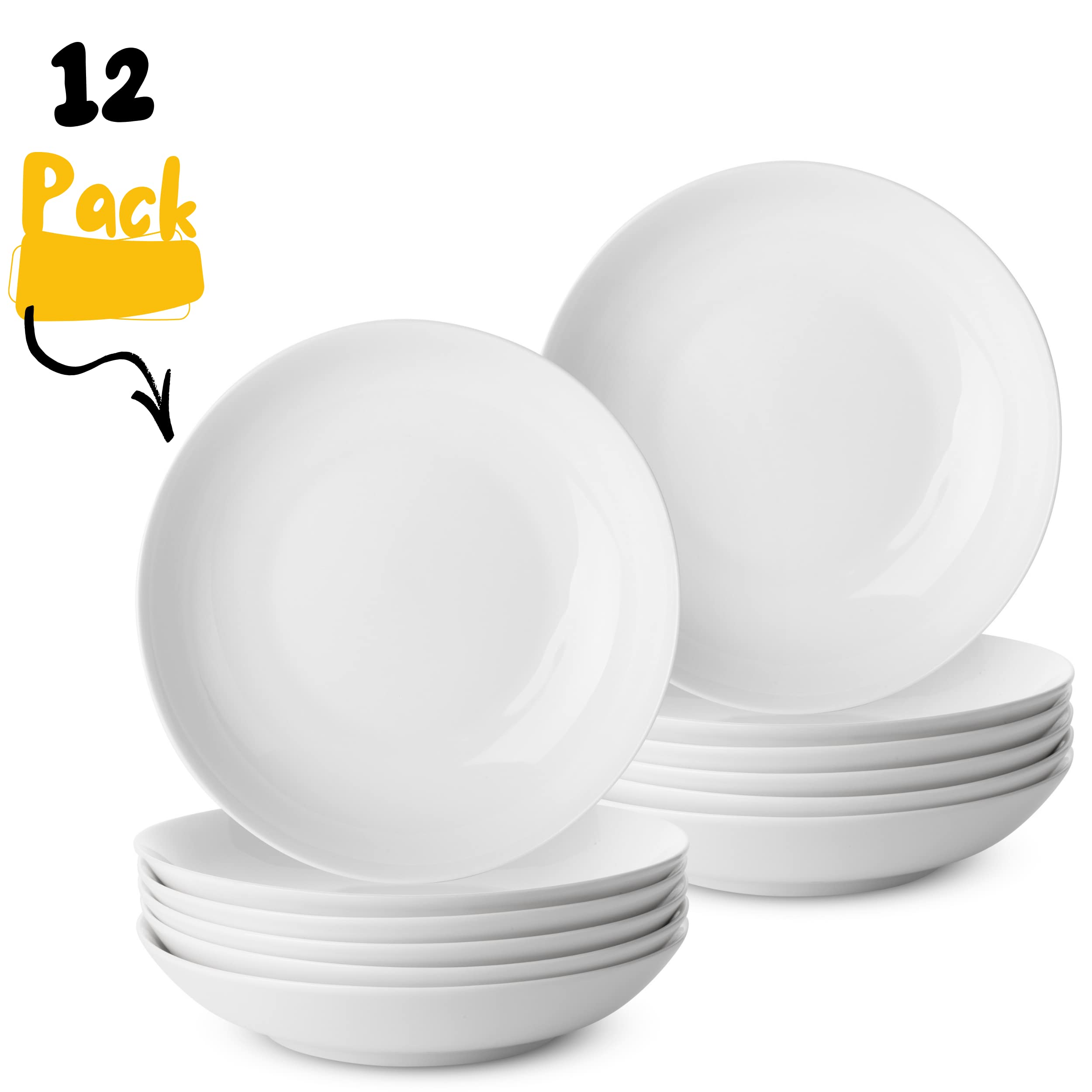 Brew To A Tea BTaT- White Pasta Bowls, Set of 12, Salad Bowls, Pasta Bowl, White Bowls, Pasta Plate, Dinner Bowls, Bowl Plates, Plate Bowls, Soup Bowl, Pasta Dishes, Porcelain Bowl