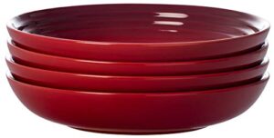 le creuset stoneware set of 4 pasta bowls, 8.5" each, cerise