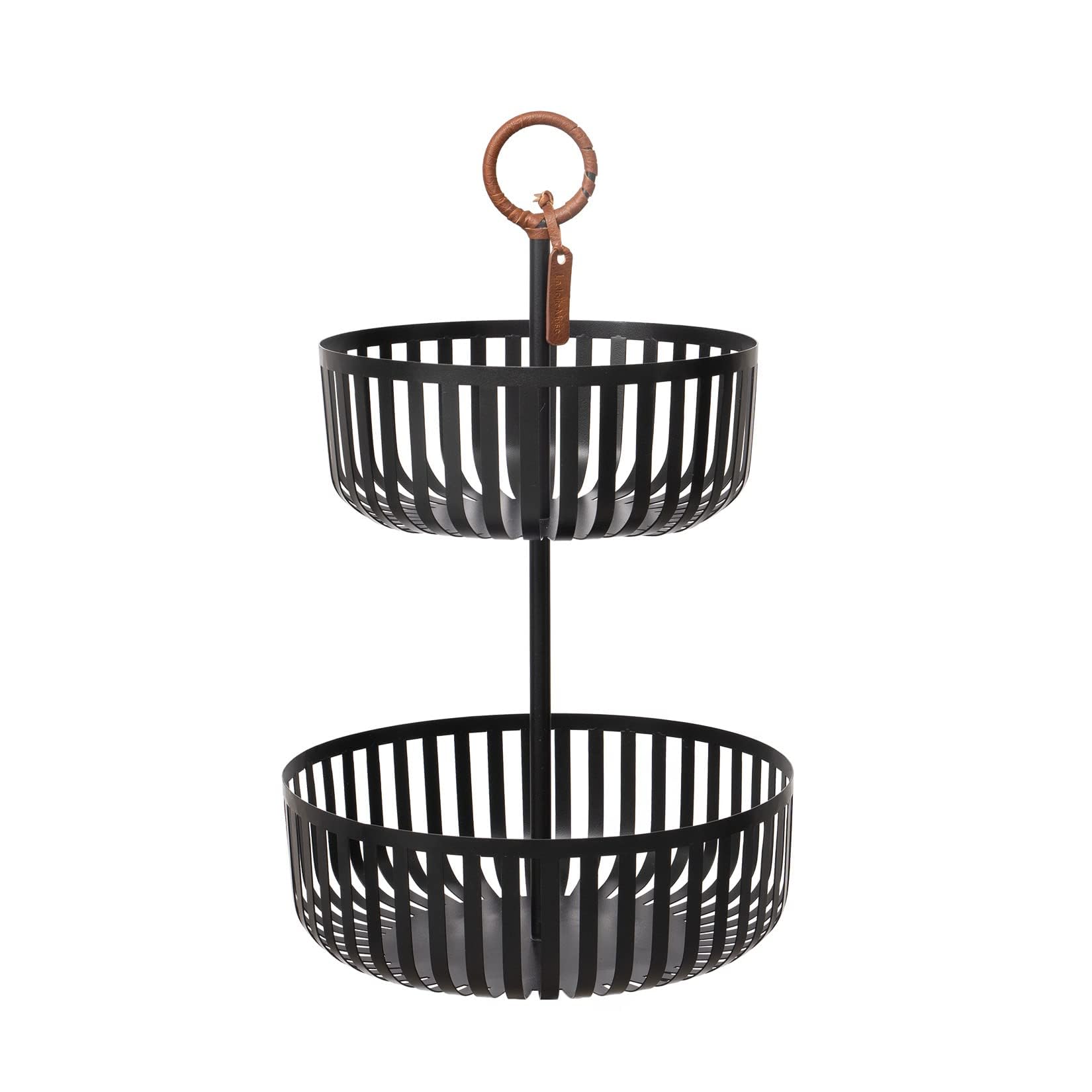 LA JOLIE MUSE 2 Tier Fruit Basket, Countertop Fruit Vegetable Basket Bowl Metal Wire Storage Basket Fruits Stand Holder Organizer for Bread Snack Veggies,matte Black