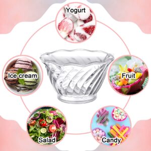 Rtteri 30 Pack Plastic Dessert Cups 6 oz Clear Ice Cream Sundae Tasting Bowls, Mini Round Swirl Tulip Shape Party Buffet Serving Cups for Yogurt Salad Appetizer Chocolate Candy Parfait Fruit