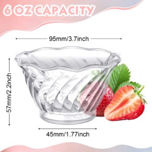 Rtteri 30 Pack Plastic Dessert Cups 6 oz Clear Ice Cream Sundae Tasting Bowls, Mini Round Swirl Tulip Shape Party Buffet Serving Cups for Yogurt Salad Appetizer Chocolate Candy Parfait Fruit