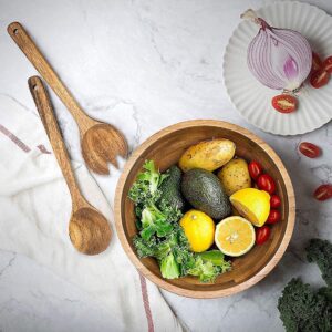 Pak Wooden Salad Bowl Set, Salad Bowl, Large Salad Bowls, Large Wooden Bowls, Salad Mixing Bowl, Wood Serving Bowl, Wood Salad Bowl Set, Salad Bowls Large, Wooden Salad Bowl Sets with Serving Utensils