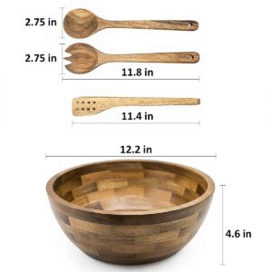 Pak Wooden Salad Bowl Set, Salad Bowl, Large Salad Bowls, Large Wooden Bowls, Salad Mixing Bowl, Wood Serving Bowl, Wood Salad Bowl Set, Salad Bowls Large, Wooden Salad Bowl Sets with Serving Utensils