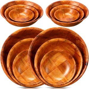 Didaey 12 Pcs Wooden Salad Bowl Set Wooden Bowls for Snack Wood Salad Bowl Set Stackable Round Serving Bowl Wooden Woven Salad Bowl for Kitchen Meal Party and Salad Fruit Vegetable Snack, 6/8/10 Inch