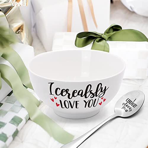 I Cerealsly Love You Bowl and Spoon Set Birthday Retirement Engraved Gift Idea Box Basket for Him Her for Women Man Mom Father Aunt Grandparents Set of 2 Christmas Halloween Thanksgiving Housewarming