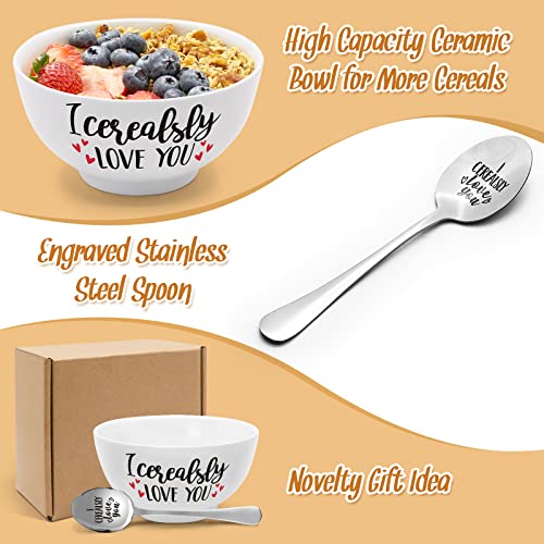 I Cerealsly Love You Bowl and Spoon Set Birthday Retirement Engraved Gift Idea Box Basket for Him Her for Women Man Mom Father Aunt Grandparents Set of 2 Christmas Halloween Thanksgiving Housewarming