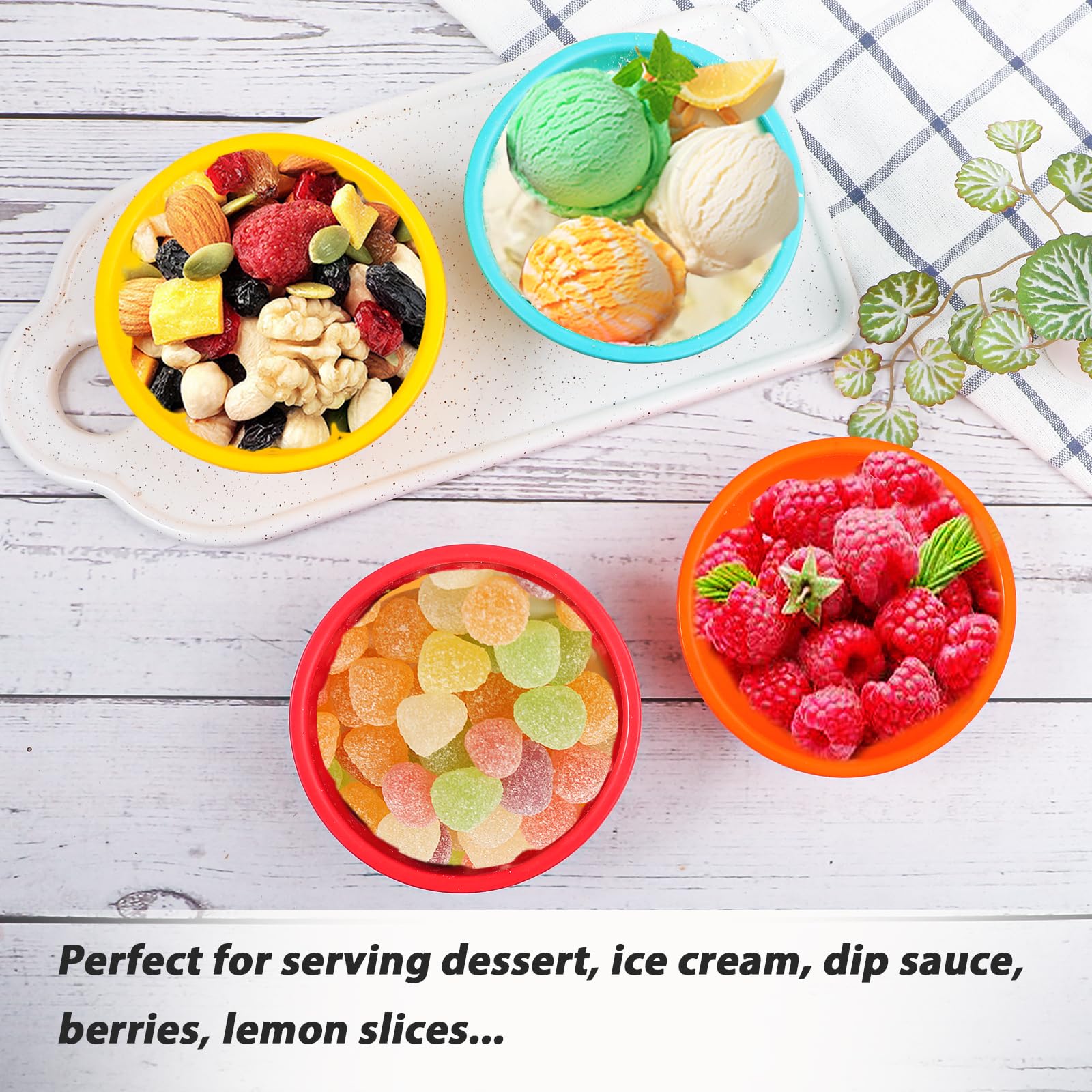 Webake Small Silicone Bowls, 4 Pack 8oz Prep Bowls Unbreakable Ice Cream Snack Bowls Side Dishes Small Bowls for Dipping Prep Dessert Serving, Oven and Dishwasher Safe Ramikens