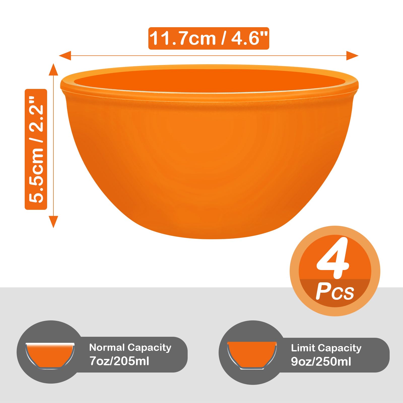 Webake Small Silicone Bowls, 4 Pack 8oz Prep Bowls Unbreakable Ice Cream Snack Bowls Side Dishes Small Bowls for Dipping Prep Dessert Serving, Oven and Dishwasher Safe Ramikens