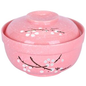 whjy japanese creative hand-painted ceramic tableware with lid for soup and noodles, with heat preservation function, integrated bowl and lid - pink