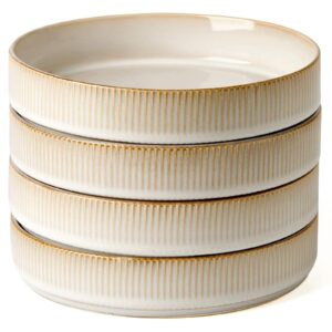 famiware star 7.5" pasta bowls set, salad bowl set of 4, double reactive glaze, stackable, perfect for your friend for housewarming, thanksgiving, christmas, cappuccino white