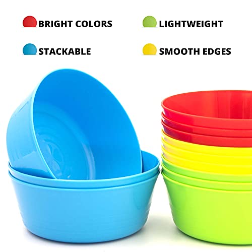 Kryllic Kids Bowls Plastic Bowls Set of 12 Plastic Cereal Bowls 10oz in 4 Colors Toddler Kid Bowl Microwave Safe Bowls Dishwasher Safe Small Bowls Colored Snack Bowls For Kids