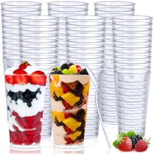 chengu 3 oz clear plastic mini dessert cups with spoons shooter round dessert cups parfait appetizer cups shot glasses disposable tall tumbler shot dessert cups for tasting party sample(200)