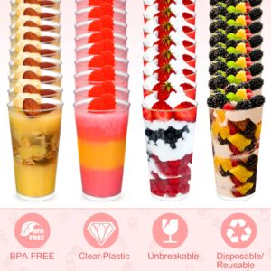 CHENGU 3 oz Clear Plastic Mini Dessert Cups with Spoons Shooter Round Dessert Cups Parfait Appetizer Cups Shot Glasses Disposable Tall Tumbler Shot Dessert Cups for Tasting Party Sample(200)