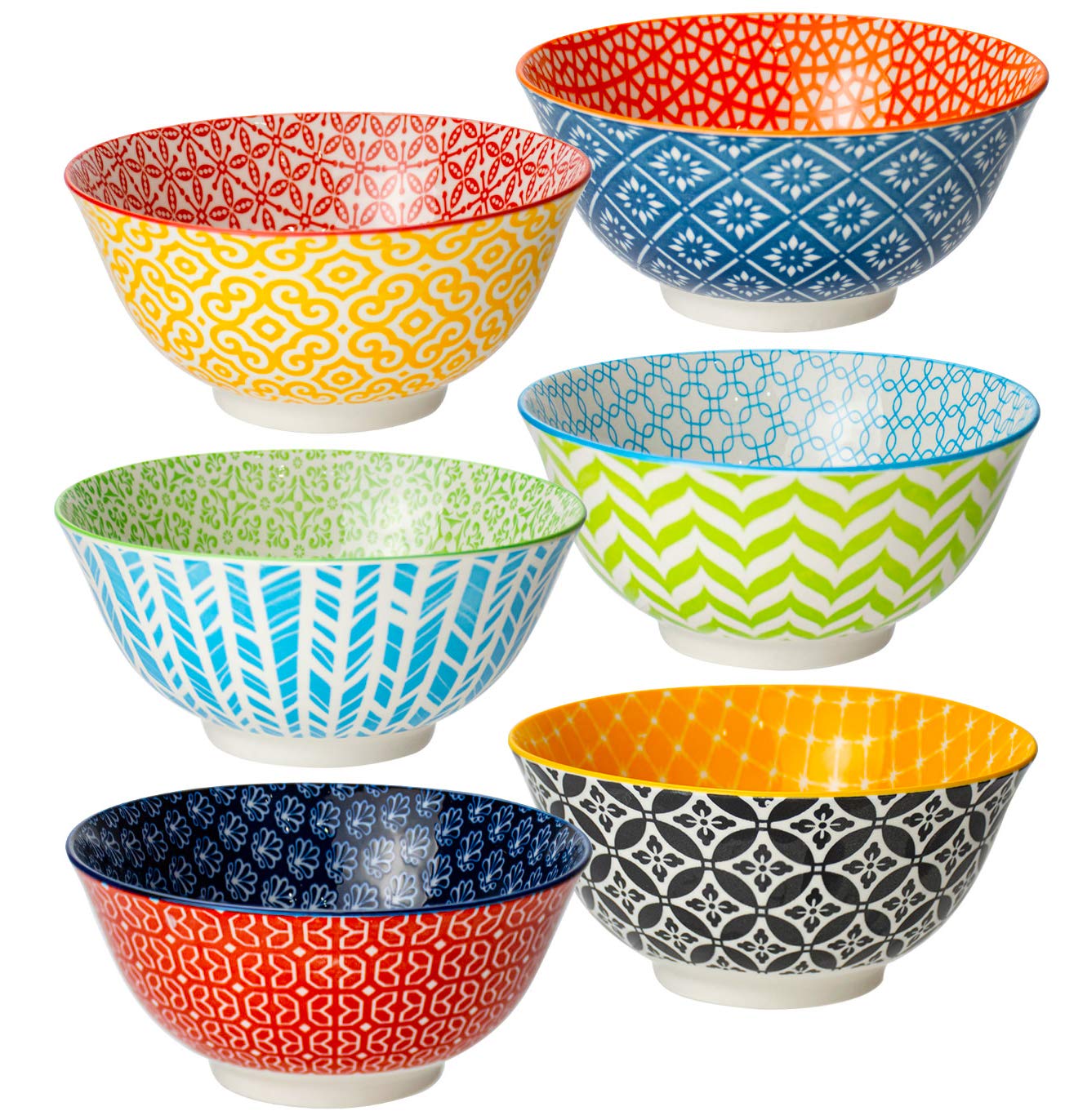 Lawei 6 Pack Ceramic Cereal Bowls, 23 Oz Colorful Soup Bowls for Kitchen, Porcelain Deep Bowls Set for Soup, Salad, Pasta, Rice, Ice Cream and Oatmeal, Microwave Dishwasher Safe