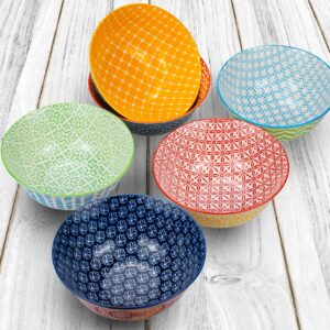 Lawei 6 Pack Ceramic Cereal Bowls, 23 Oz Colorful Soup Bowls for Kitchen, Porcelain Deep Bowls Set for Soup, Salad, Pasta, Rice, Ice Cream and Oatmeal, Microwave Dishwasher Safe