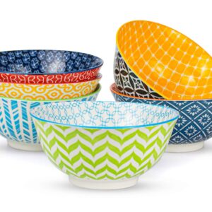 Lawei 6 Pack Ceramic Cereal Bowls, 23 Oz Colorful Soup Bowls for Kitchen, Porcelain Deep Bowls Set for Soup, Salad, Pasta, Rice, Ice Cream and Oatmeal, Microwave Dishwasher Safe