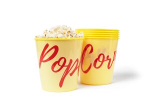 core3 intl popcorn bowl set (6) for movie theater night - (bpa free), reusable plastic popcorn containers, washable in the dishwasher set of 6